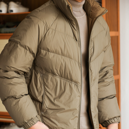 美式休閒排骨立領羽絨服男輕量防寒保暖90白鴨絨外套冬