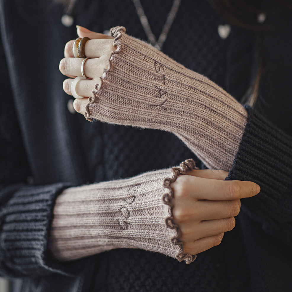 無指毛線手套加厚保暖露趾長款手臂袖套針織假袖子女士秋冬季