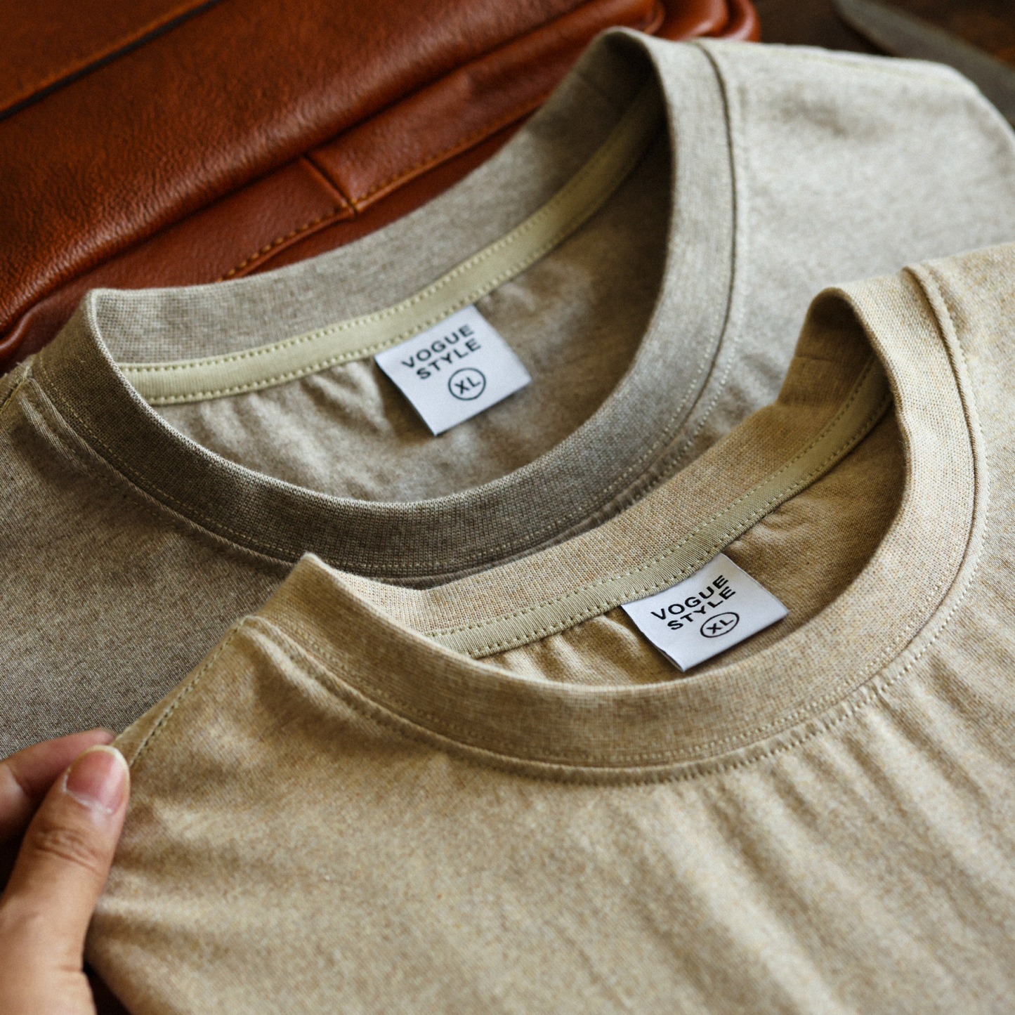 美式休閒260g燕麥灰圓領長袖T恤男秋季寬鬆基礎款打底衫