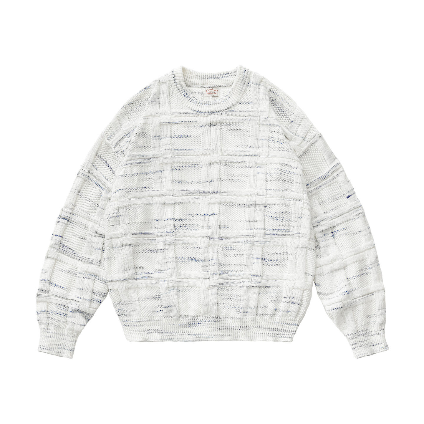 美式復古寬鬆肌理感圓領套頭撞色針織條紋提花內搭毛衣女士春