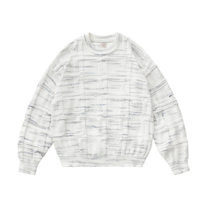 美式復古寬鬆肌理感圓領套頭撞色針織條紋提花內搭毛衣女士春