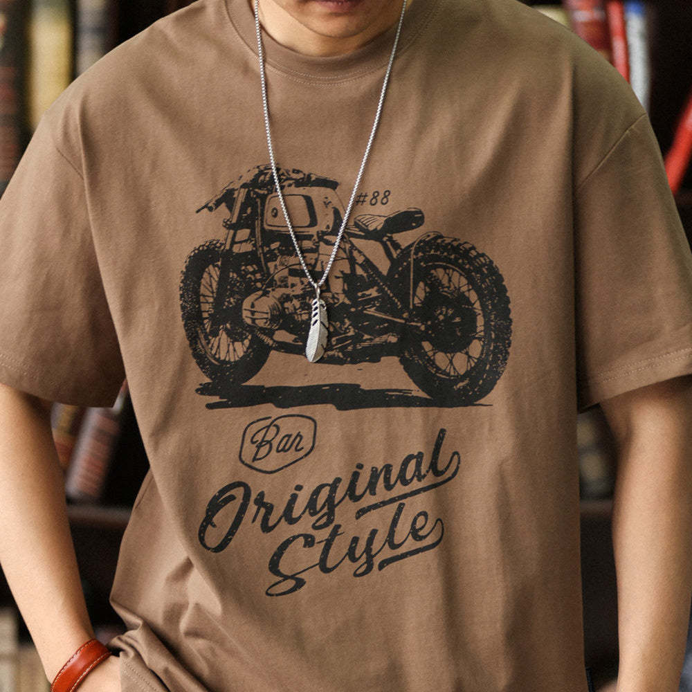 美式休閒機車印花短袖T恤男寬鬆圓領阿美哢嘰硬漢純棉TEE夏-Retro's Wear