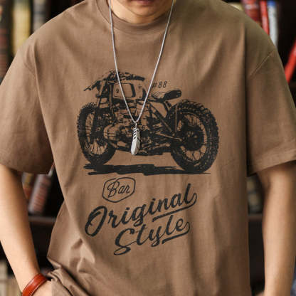 美式休閒機車印花短袖T恤男寬鬆圓領阿美哢嘰硬漢純棉TEE夏-Retro's Wear