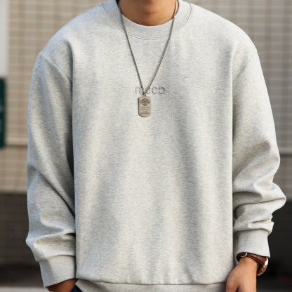 美式休閒無帽圓領字母刺繡衛衣男寬鬆380g打底長袖上衣