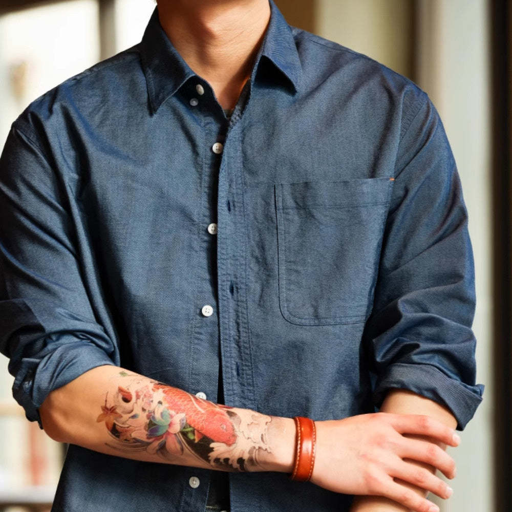 美式復古牛津紡長袖襯衫男商務休閒外穿內搭打底襯衣春