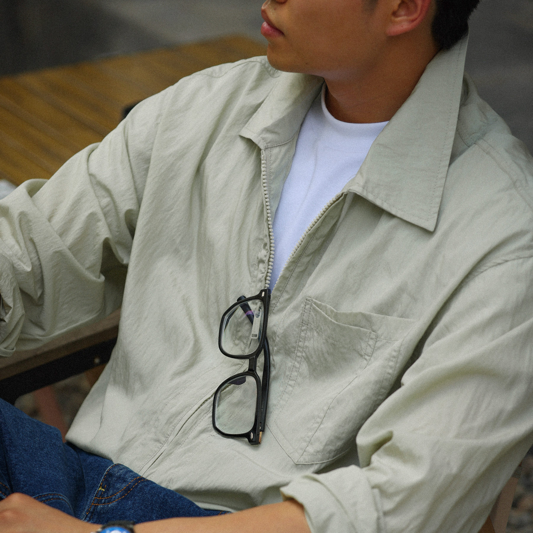 110g原紗萊賽爾薄款夾克男美式休閒拉鍊翻領外搭外套秋