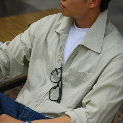 110g原紗萊賽爾薄款夾克男美式休閒拉鍊翻領外搭外套秋