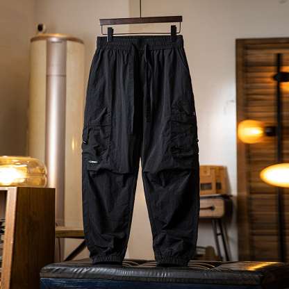 美式工裝褲子男夏季2025新款輕薄刺繡束脚長褲男士寬鬆百搭休閒褲