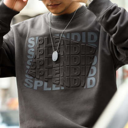 美式復古抓絨字母鋼印圓領衛衣男寬鬆480g重磅長袖休閒上衣-Retro's Wear