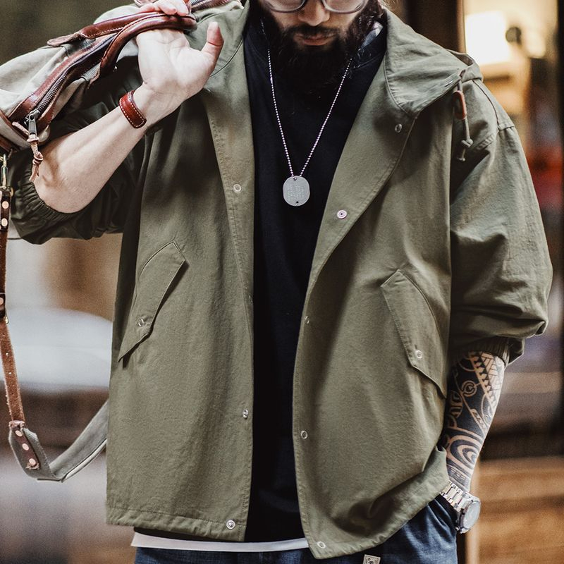 美式復古M51連帽夾克軍事風寬鬆純棉魚尾短款外套男春季