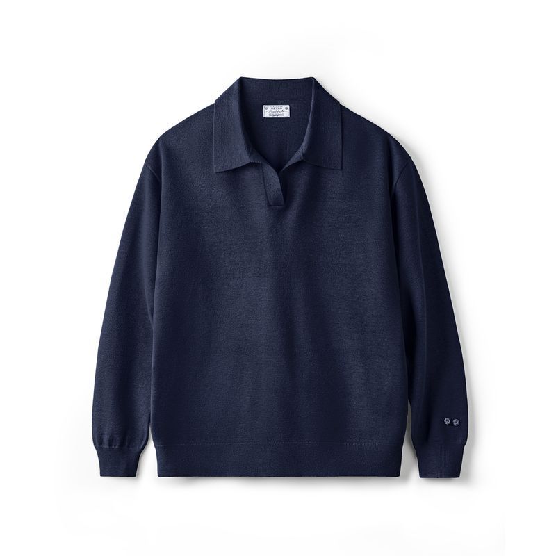 美式休閒海鷗polo領衛衣老錢風灰色針織長袖polo衫男秋季