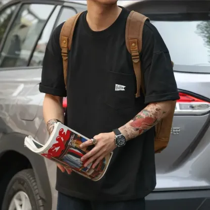 美式復古280g重磅短袖T恤男口袋設計純棉休閒半袖打底衫