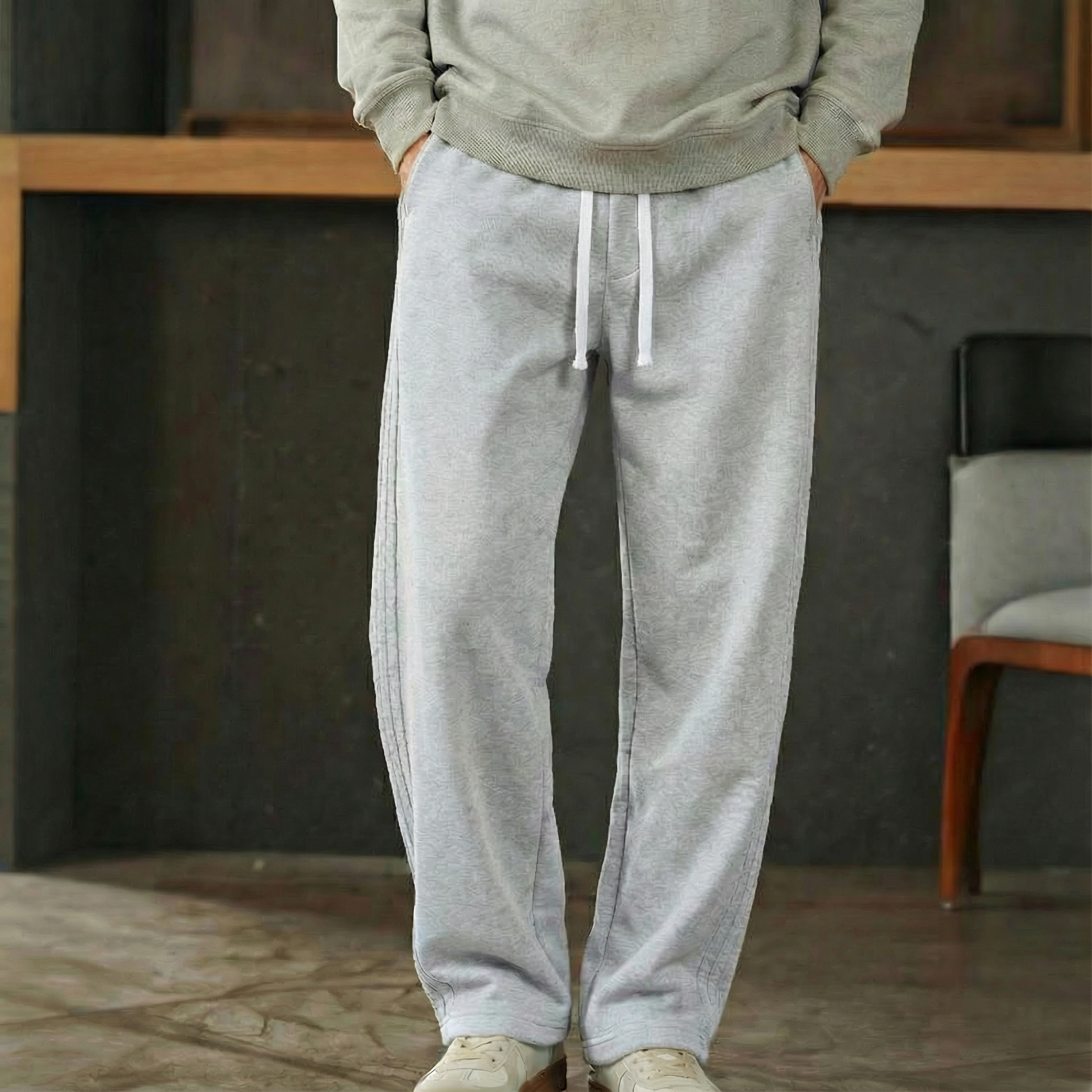 美式重磅麥穗棉小彎刀休閒褲男加絨加厚保暖運動衛褲冬