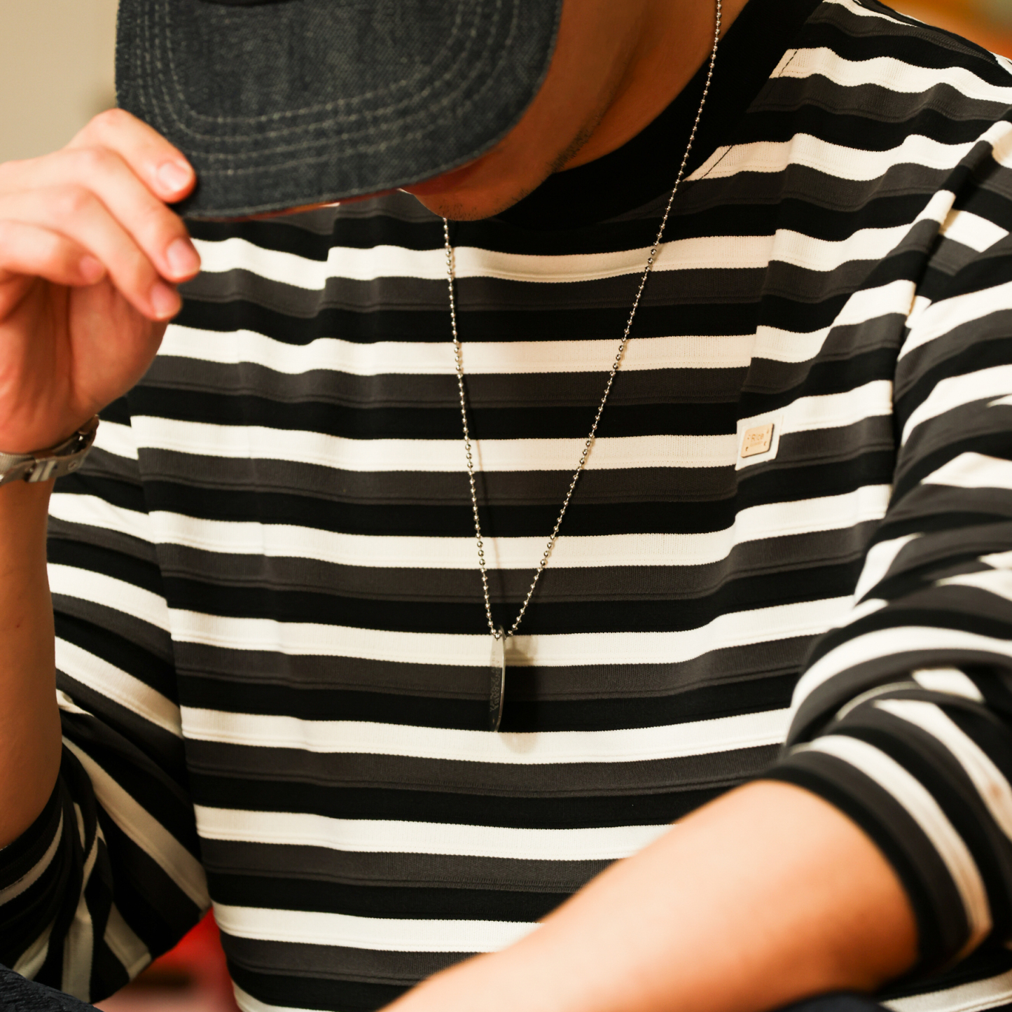 美式復古凹凸立體肌理長袖T恤男280g撞色條紋針織TEE秋