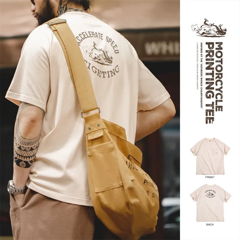 “快樂加倍”的美式機車塗鴉印花短袖-Retro's Wear