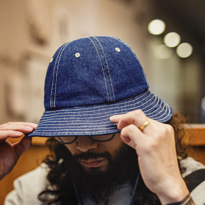 美式復古丹寧牛仔漁夫帽寬帽檐咔嘰圓頂遮陽帽盆帽男女
