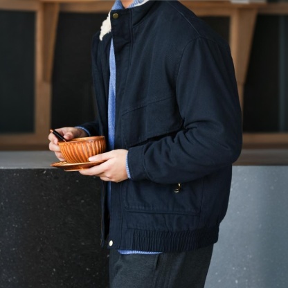 美式復古A2羊羔絨立領夾克男水洗純棉卡其保暖工裝外套