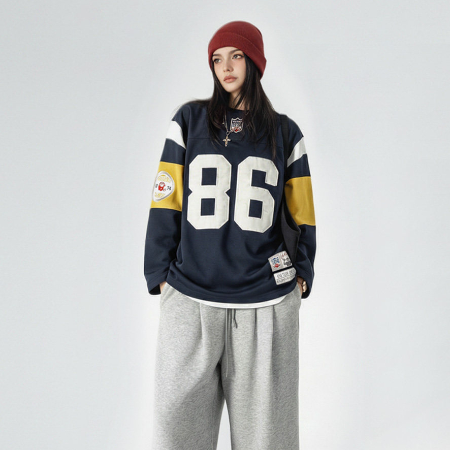 美式復古橄欖球寬鬆套頭小眾刺繡中長款加厚衛衣外套女士秋冬