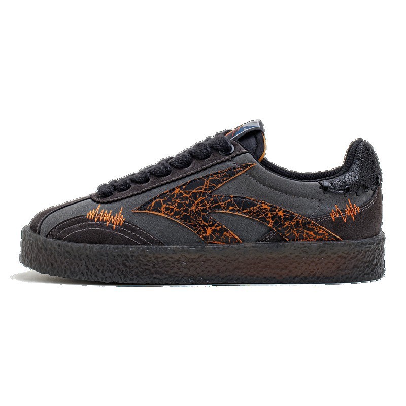 美式火山熔岩厚底板鞋黑色低幫爆裂紋潮流水晶底增高休閒鞋男