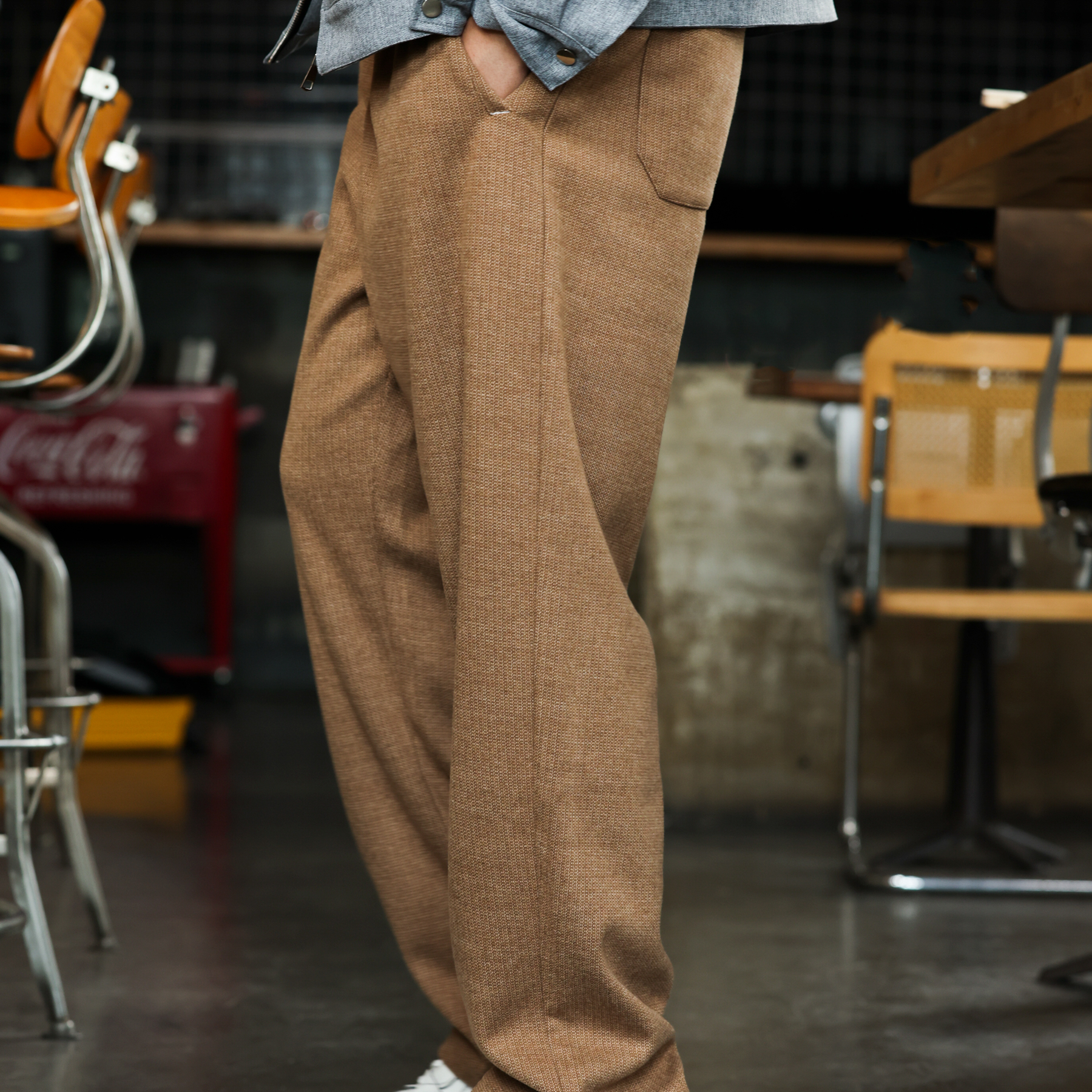 醋酸羊毛針織毛呢休閒褲男美式復古350g重磅直筒聰明褲