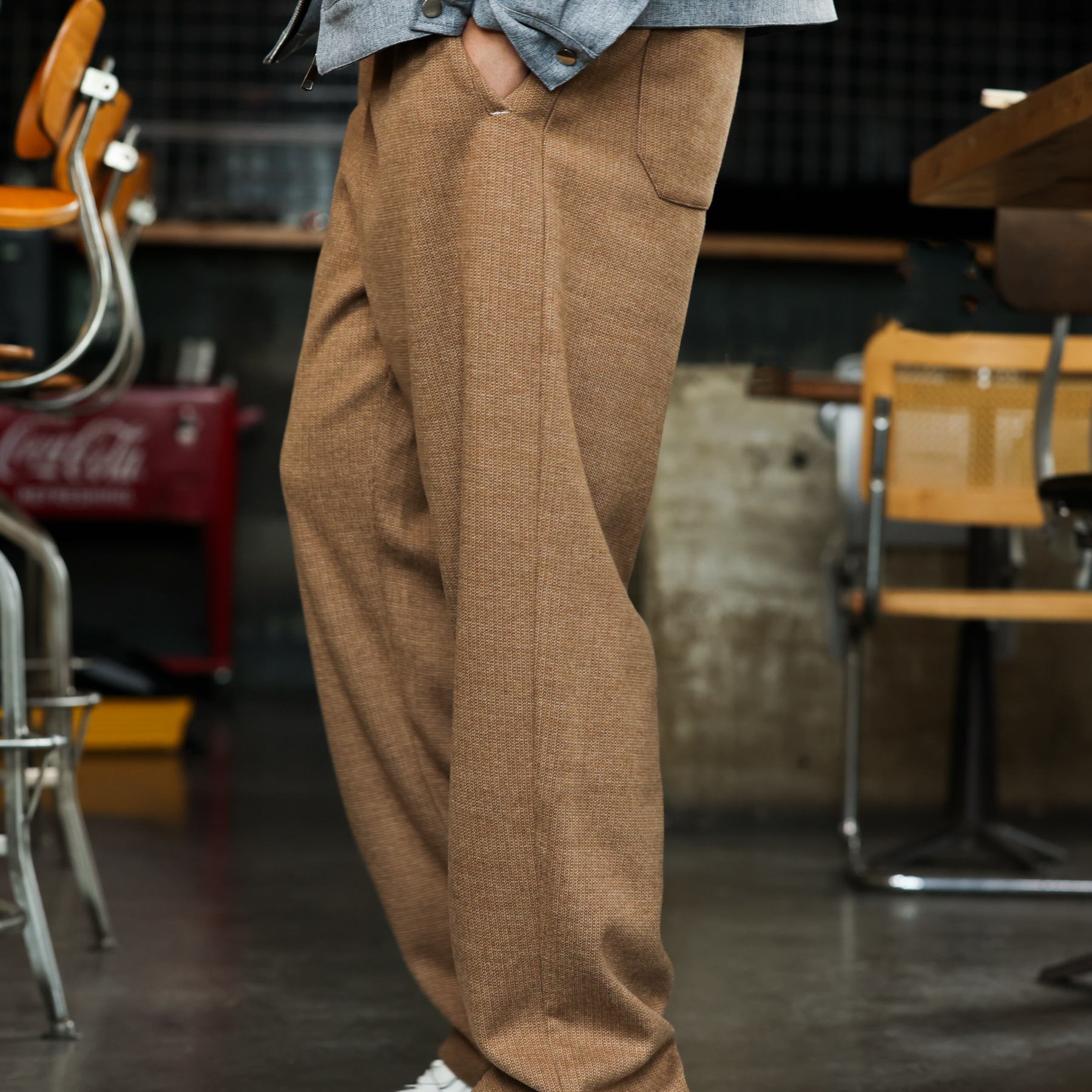 醋酸羊毛針織毛呢休閒褲男美式復古350g重磅直筒聰明褲