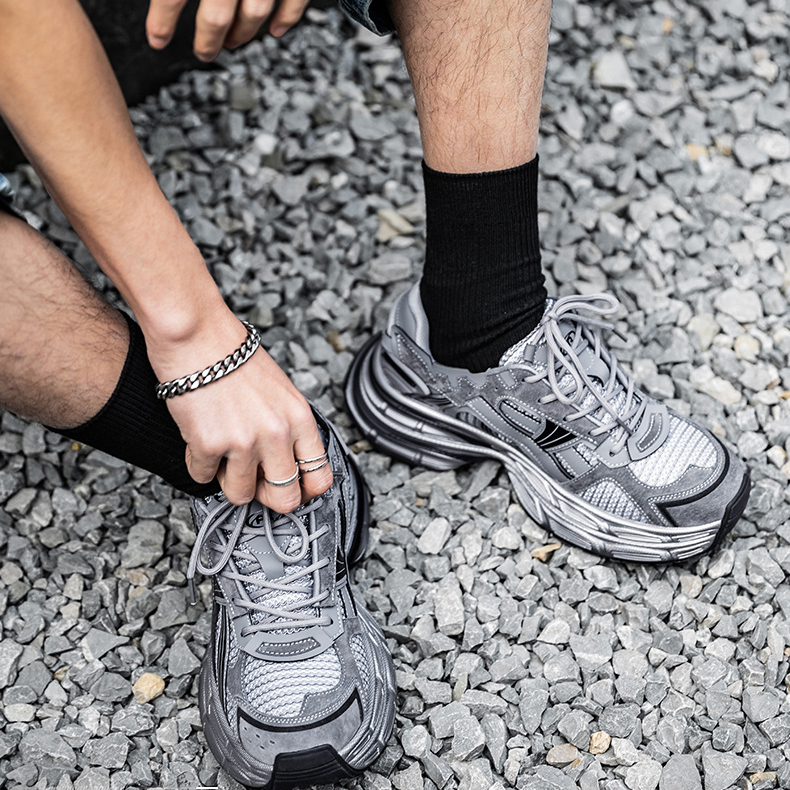 MRA機甲風老爹鞋男款夏季透氣銀色復古慢跑鞋厚底增高運動休閒鞋