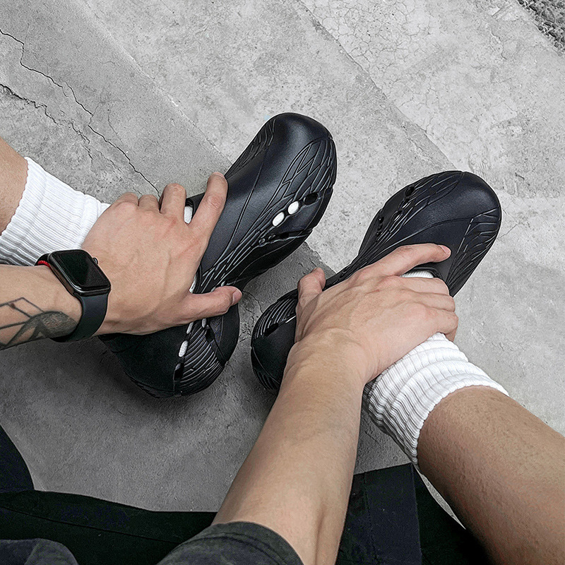 MRA蜻蜓廚師鞋男款夏季2025新款外穿黑色包頭拖鞋開車凉鞋洞洞鞋