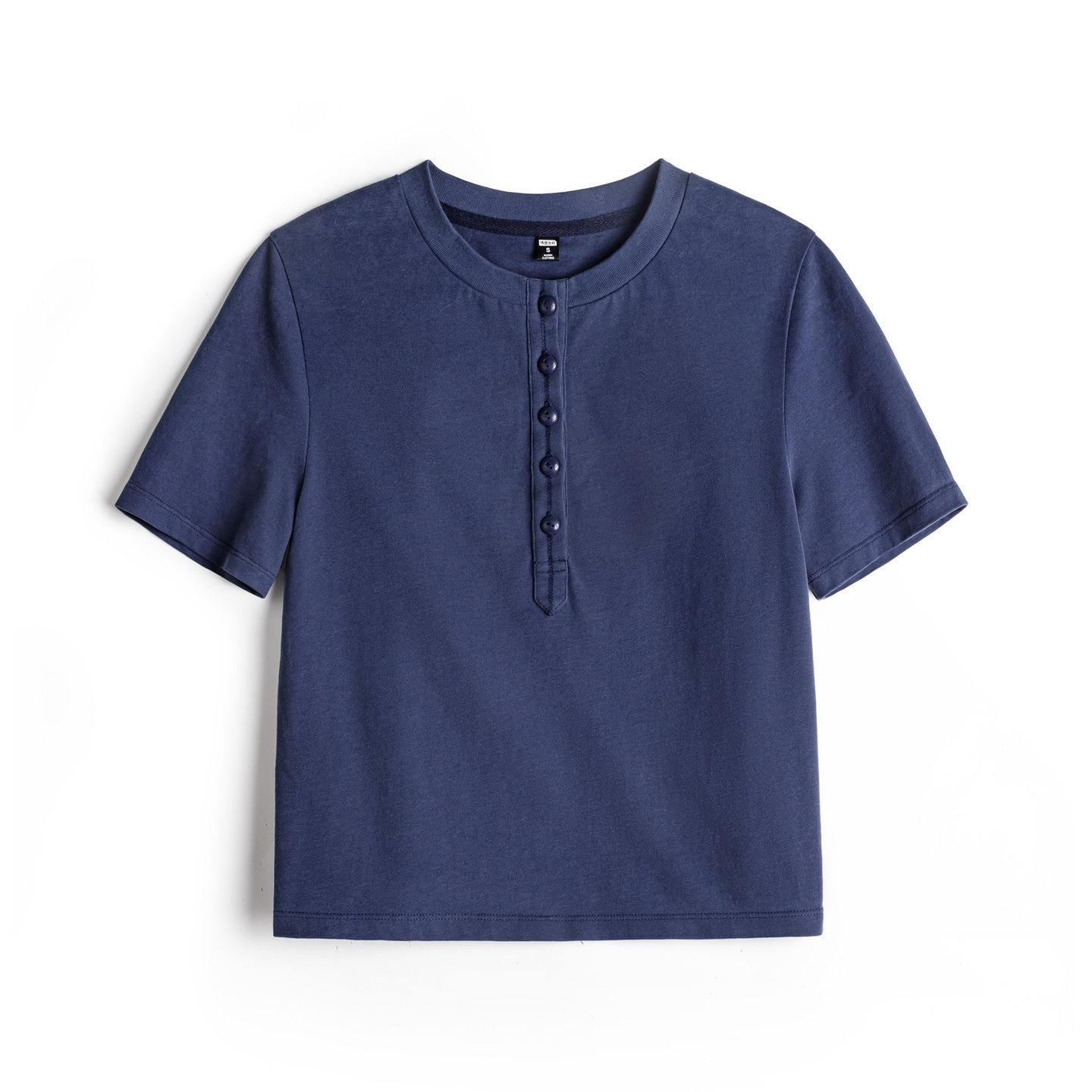 美式全純棉半開襟亨利領短款正肩修身短袖T恤扣子上衣女士夏