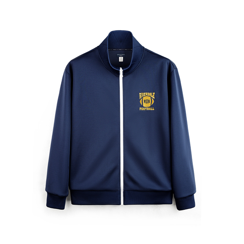 美式休閒學院風撞色刺繡夾克空氣層立領寬鬆開衫衛衣男春