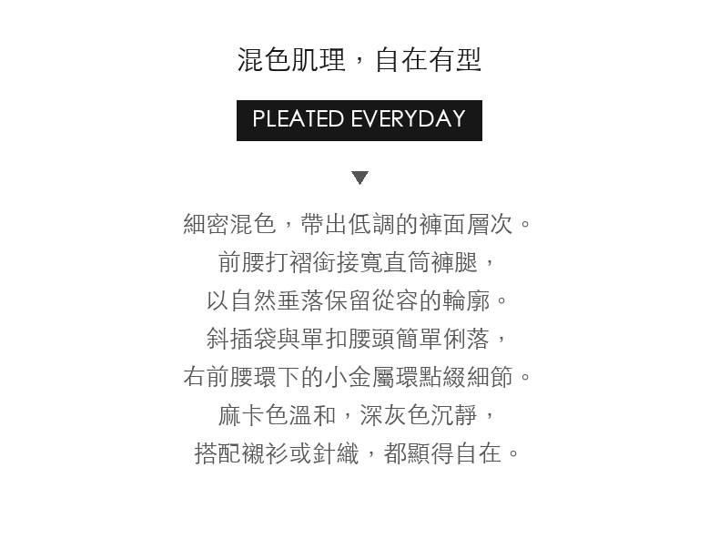 混色肌理打褶寬直筒休閒長褲 · 03-intro