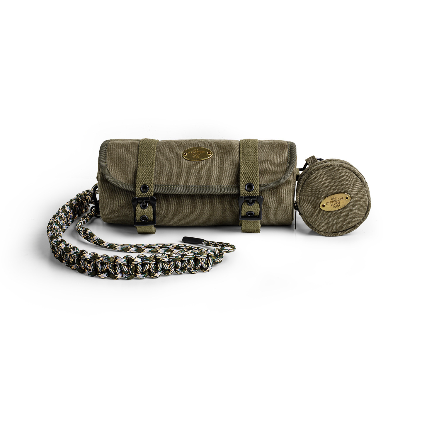 美式復古帆布圓筒包隨身包通勤小包斜跨包包子母零錢包男