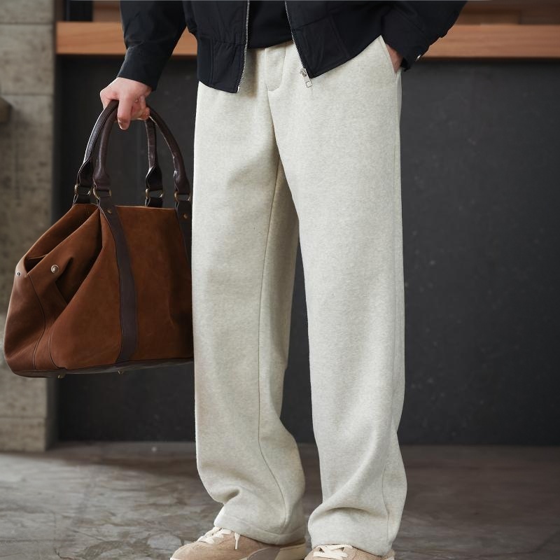 美式復古加絨加厚運動休閒褲男460g重磅保暖打褶直筒衛褲