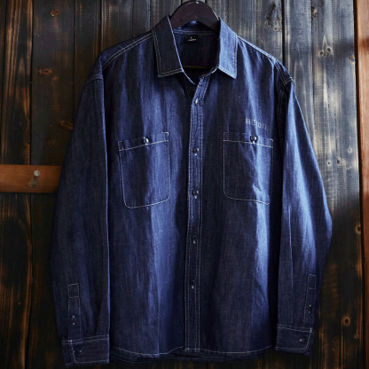 漢麻簡約藍色牛仔襯衫男2025秋季新款抗靜電長袖襯衣