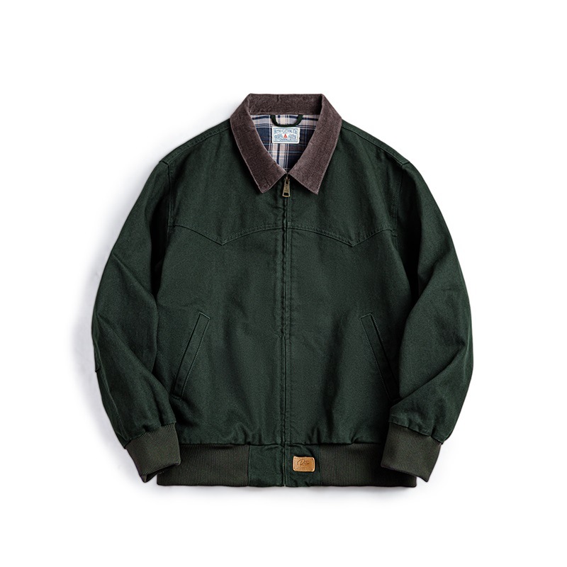 美式復古重磅聖達菲帆布夾克水洗純棉翻領短款外套男秋季-Retro's Wear