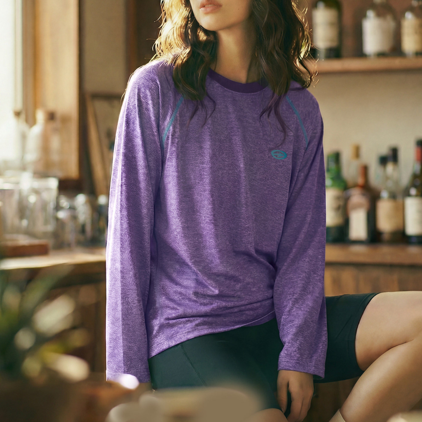 美式哈蘇線撞色5A抗菌速幹寬鬆長袖T恤內搭上衣打底衫女士春