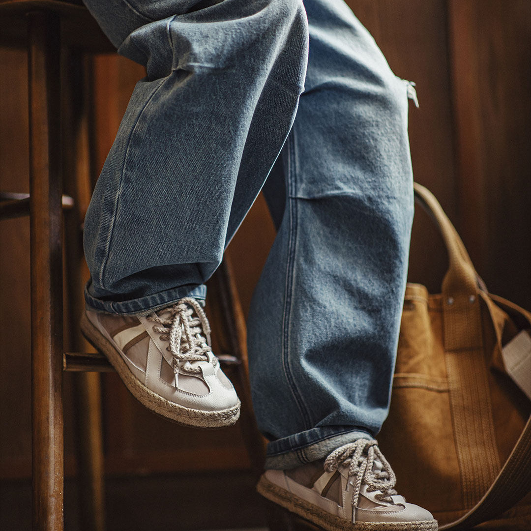 草編德訓鞋新款春夏季休閒透氣布鞋潮薄款板鞋半拖男士漁夫鞋