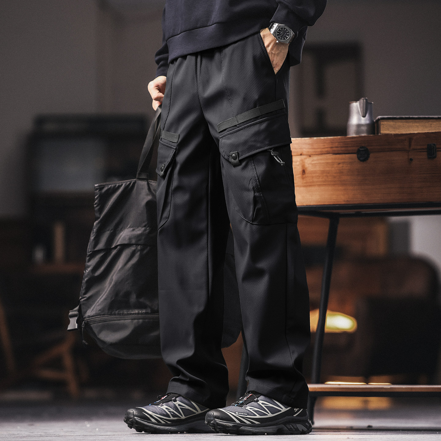 山系機能風防水衝鋒褲男士秋季新款戶外傘兵休閒工裝褲