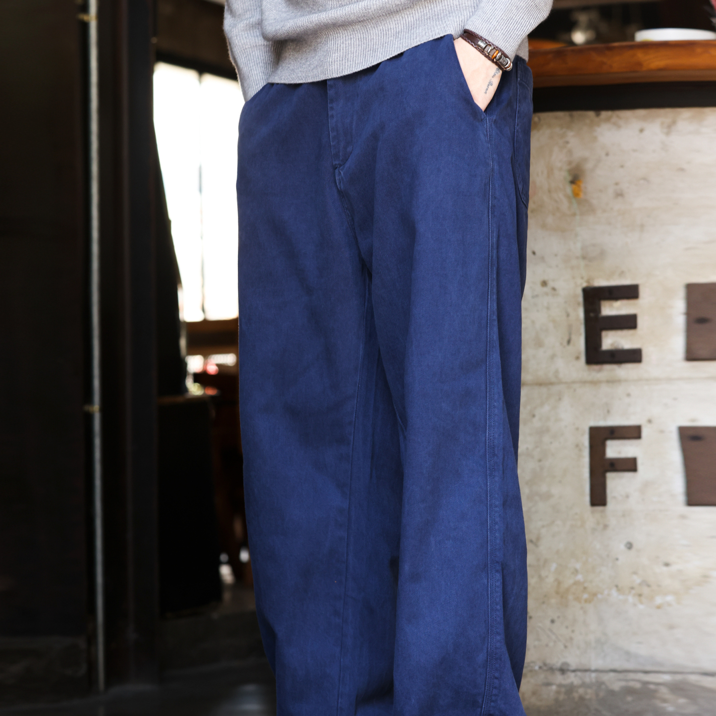 法工藍復古工裝休閒褲男重工水洗Vintage直筒加絨長褲子