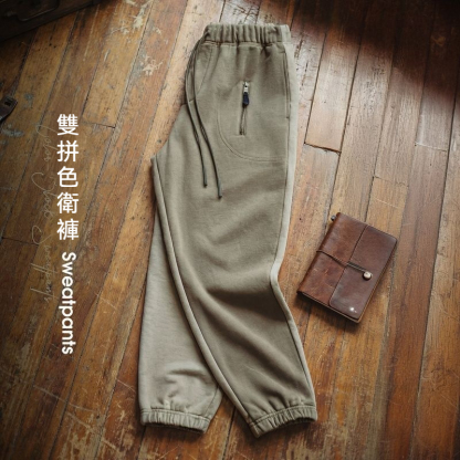 美式復古拼接撞色束腳衛褲松緊腰運動休閒長褲男款春