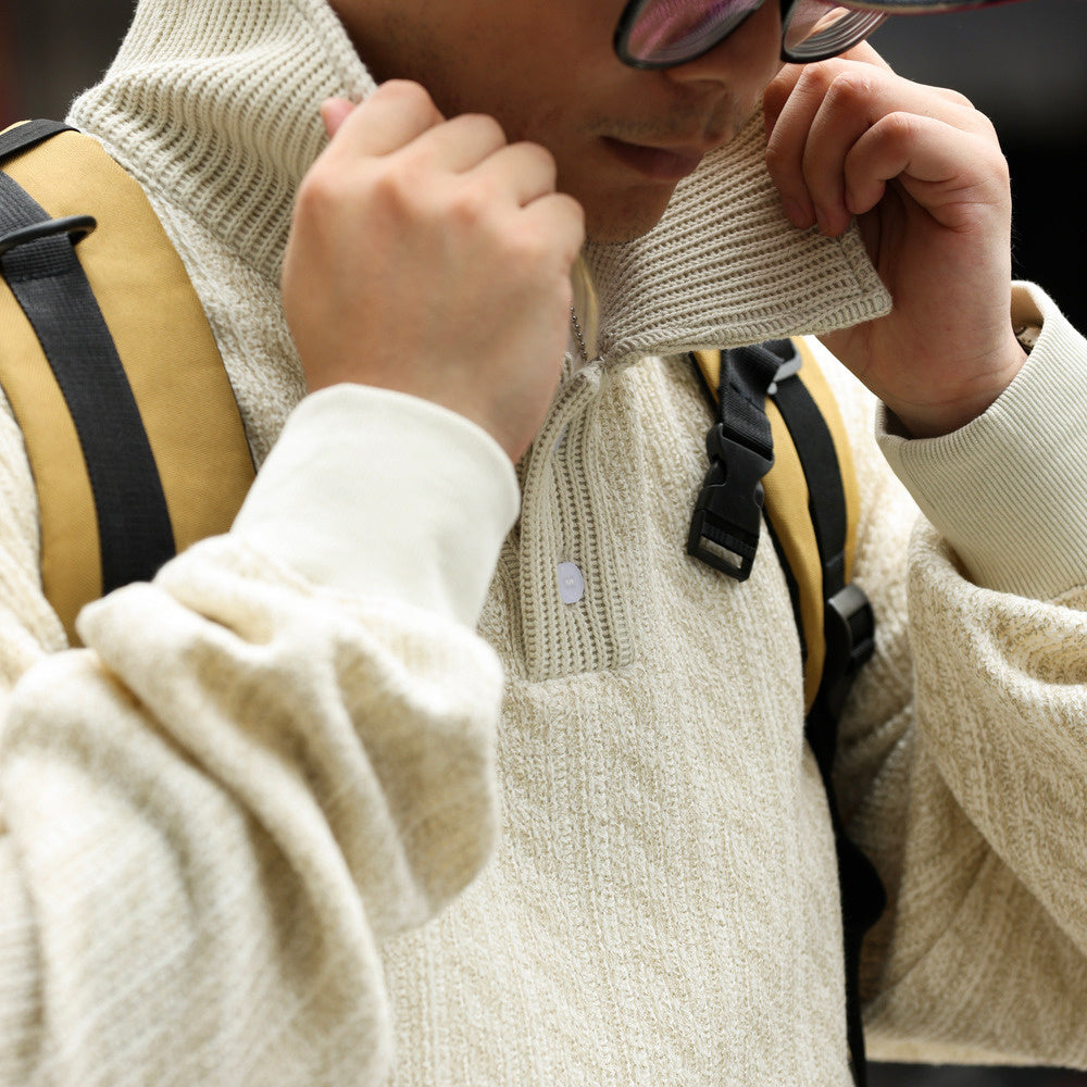 織條肌理鬆弛感翻領衛衣男美式休閒學院風寬鬆長袖POLO上衣-Retro's Wear