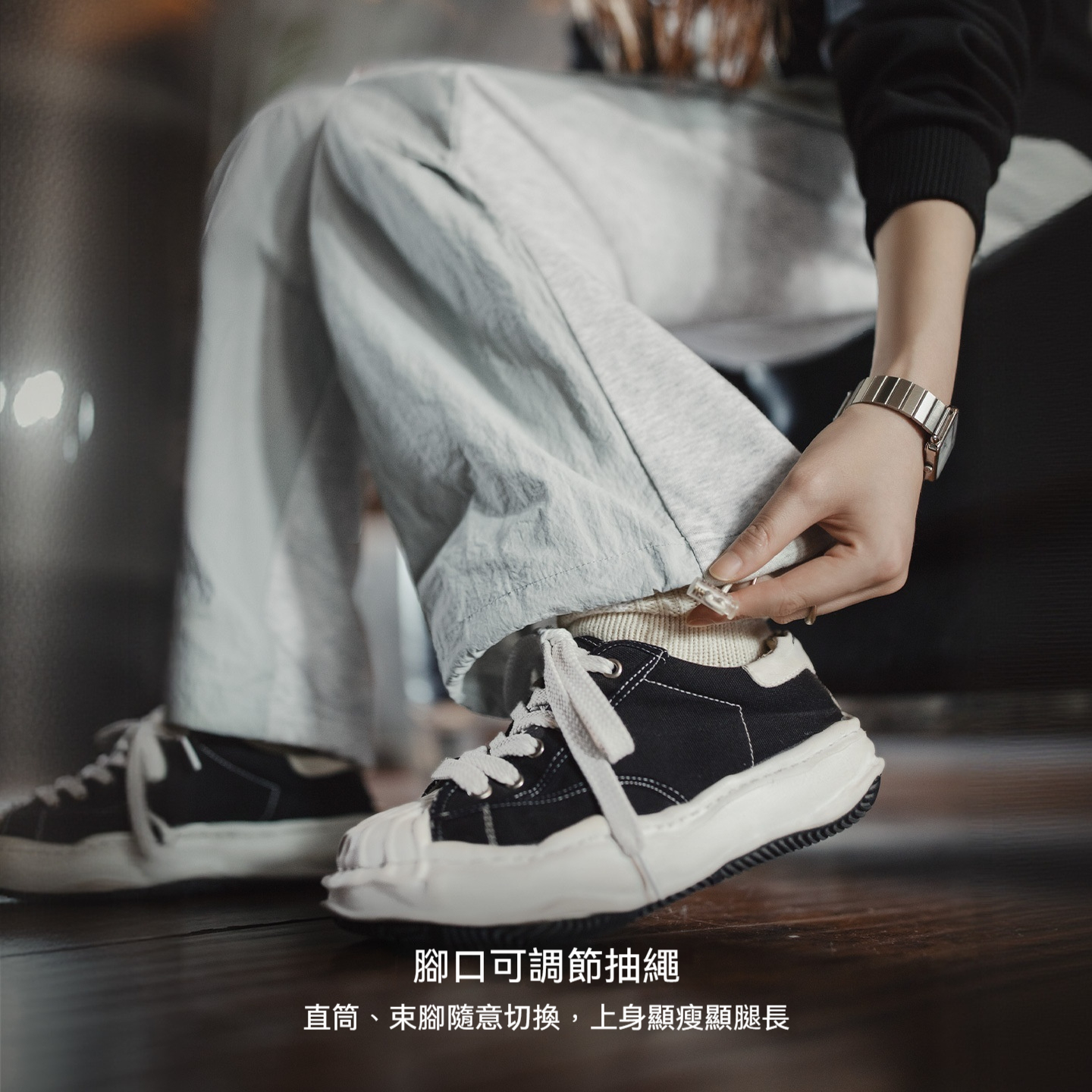 灰色山系褶皺機能輕戶外直筒工裝降落傘兵運動休閒褲子女士秋