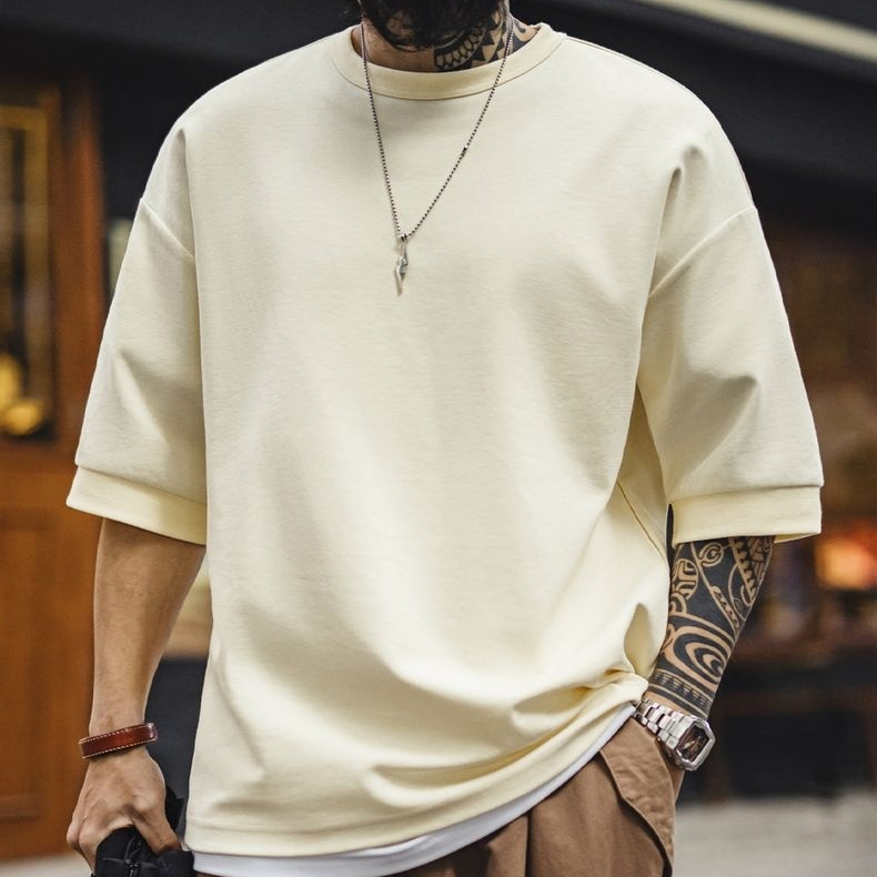 美式休閒寬鬆棉Cityboy短袖日系落肩垂感透氣半袖男春夏