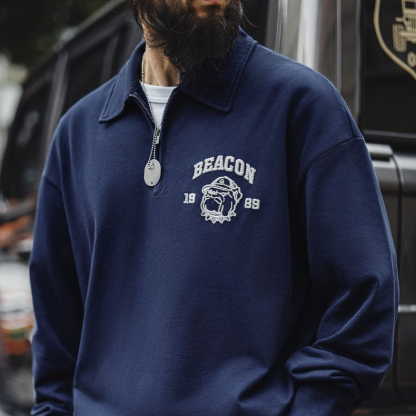 美式復古立體刺繡半開襟衛衣休閒翻領套頭polo衫上衣男春