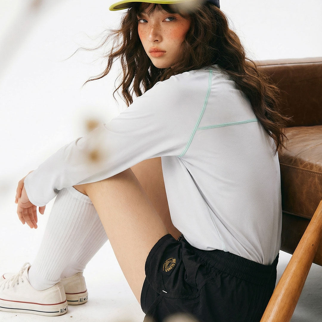 美式哈蘇線撞色5A抗菌速幹寬鬆長袖T恤內搭上衣打底衫女士春