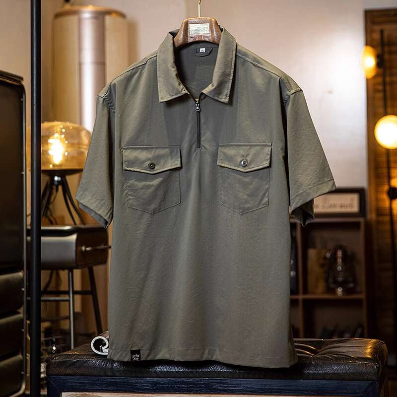 優可絲凉感科技短袖polo衫男2025夏季新款半拉鍊防曬工裝半袖男