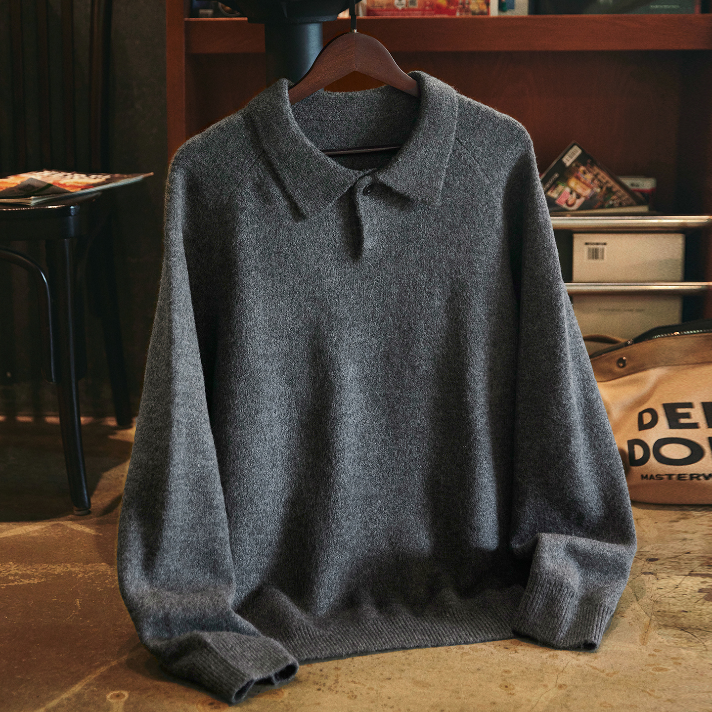 550g重磅翻領插肩袖毛衣男2025秋冬新款日常通勤保暖打底針織衫