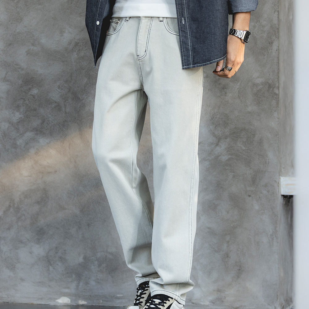 11盎司萊賽爾小直筒牛仔褲男士春季寬鬆大碼休閒長褲高端通勤褲子