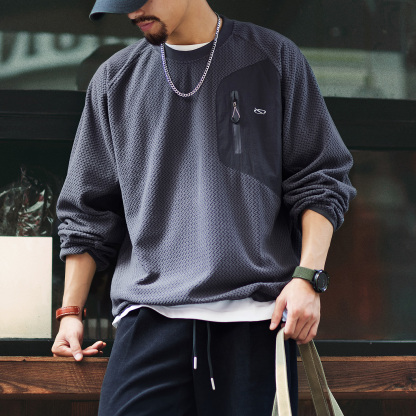 280g波浪肌理絨感長袖衛衣男2025秋季新款寬鬆拼接圓領套頭上衣