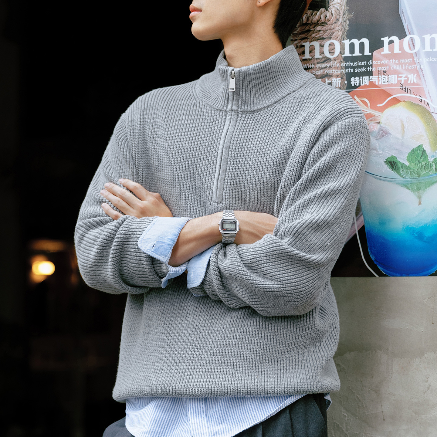 MRA立領半拉鍊POLO針織衫毛衣落肩袖半高領套頭開領衛衣秋冬