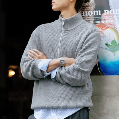 MRA立領半拉鍊POLO針織衫毛衣落肩袖半高領套頭開領衛衣秋冬